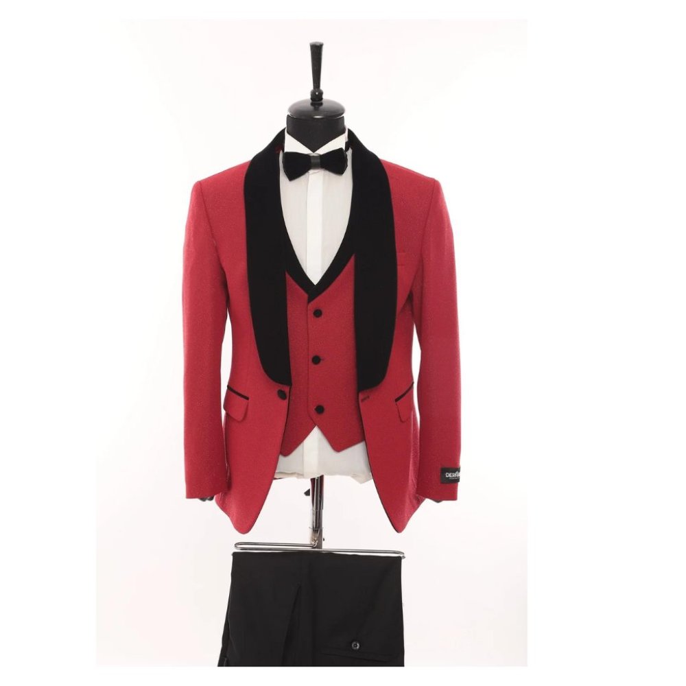 Derman Red Velvet Collar Silvery Tuxedo